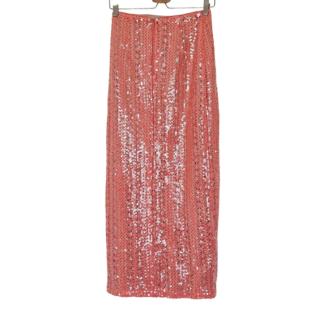 Michael Costello x REVOLVE Catiana Sequin Maxi Skirt Coral Pink High Slit XS New - Picture 11 of 12